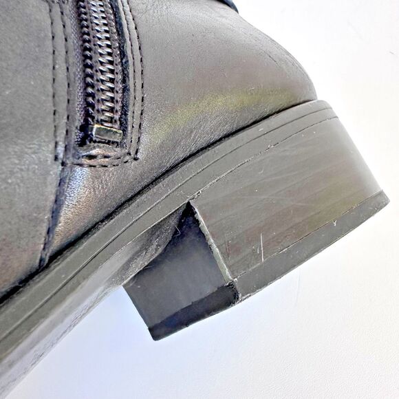 Lauren Ralph Lauren Moto Boots Women's 8.5B Mesi Black Leather Buckle Zip - Picture 10 of 12